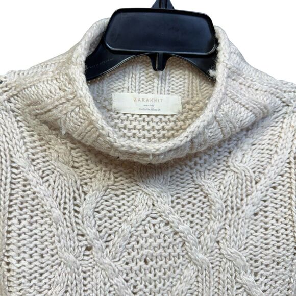 Zara Cable Knit Chunky Sweater Size M Fisherman Preppy Y2K Mock Neck Wool Blend - Picture 2 of 6
